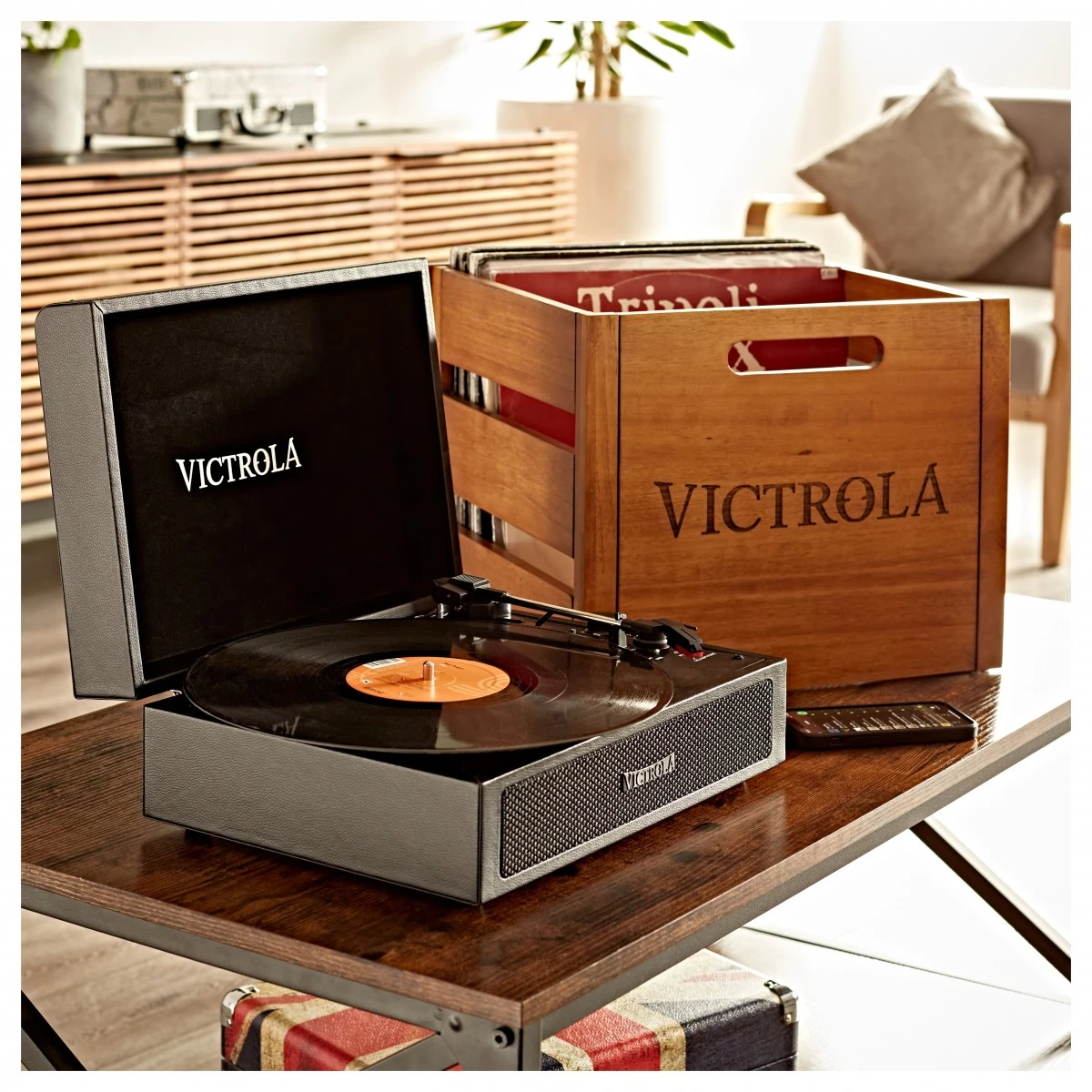 Victrola Parker Bluetooth Suitcase Record Player With 3-Speed, Black - Image 4