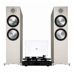 Pro-Ject E1 Turntable, Audiolab 6000A Amp & Bronze 500 Speakers, Grey