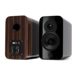 Q Acoustics Concept 300 Gloss Black / Rosewood Bookshelf Speakers (Pair) W/ Tripod Speaker Stands