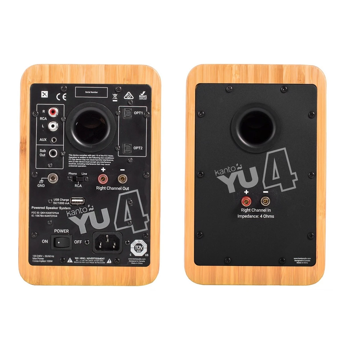 Kanto YU4 Powered Bookshelf Speakers, Bamboo - Image 2