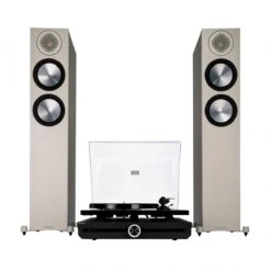 Pro-Ject E1 Turntable, Roksan Attessa Amp & Bronze 200 Speakers, Grey