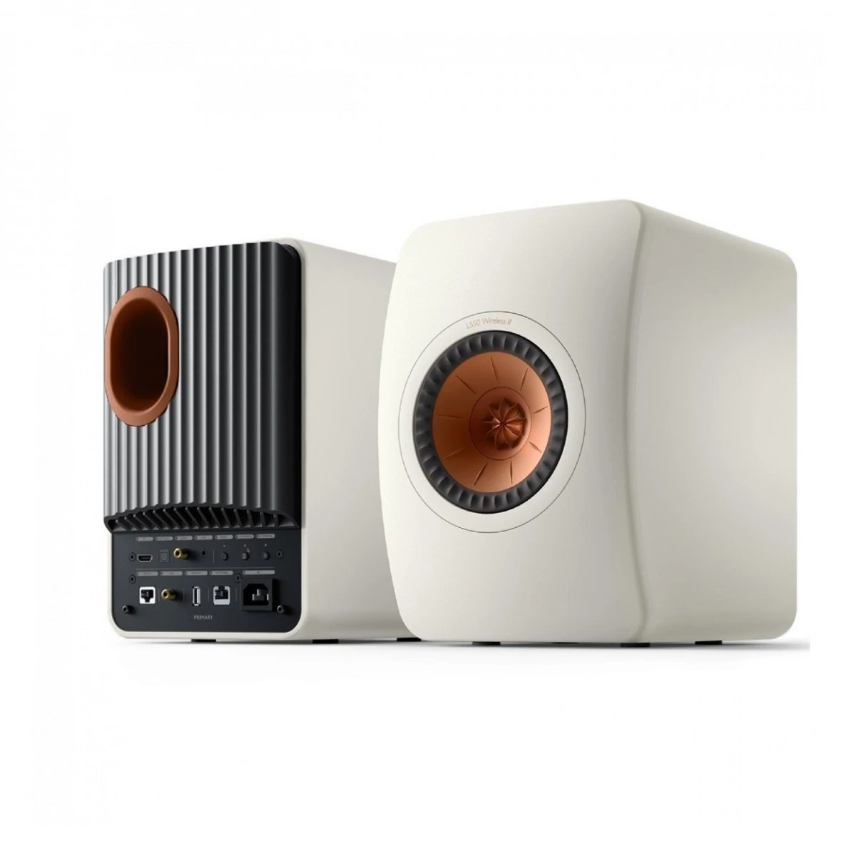 KEF LS50W MKII Wireless Speakers (Pair), Mineral White W/Stands - Image 2